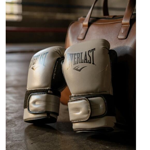 Everlast Powerlock Boxing Training Set Gloves 16 oz. Gray Black Hook & Loop - Picture 1 of 8